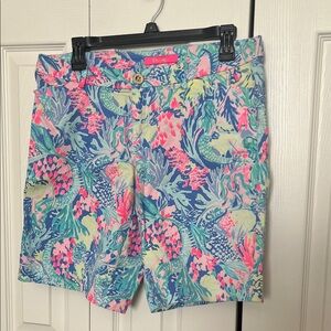 Lilly Pulitzer Blue Multicolor Tropical-Print Bermuda Shorts